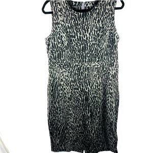 Talbots Animal Print Gray and‎ Black Scoop Neck Sheath Career Dress Size 12